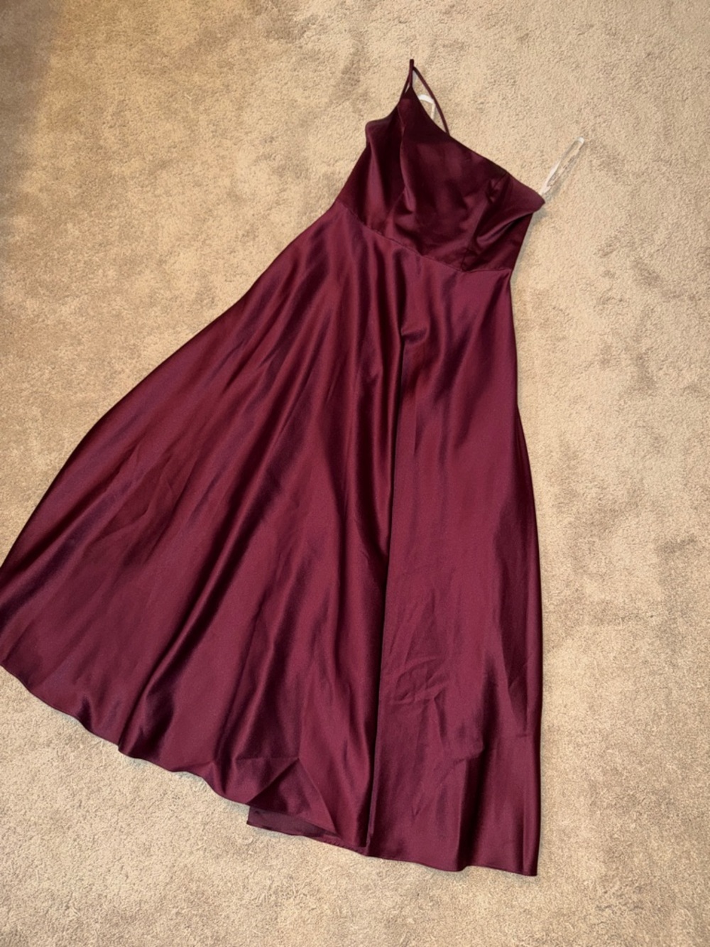 Burgundy Satin Asymetrical Maxi Dress